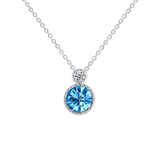 Colier din argint elegant rotund cu safir albastru si cristale zirconiu cesini