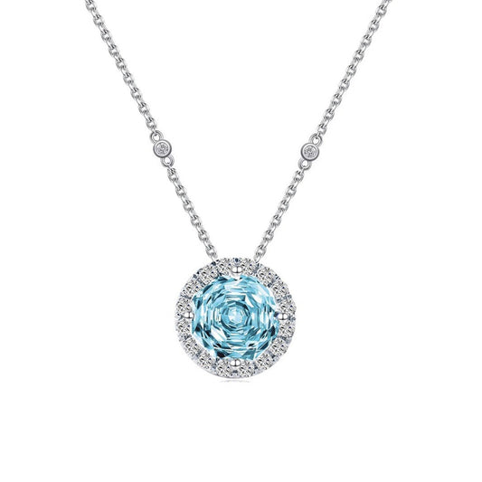 Colier din argint rotund elegant cu topaz si cristale zirconiu cesini