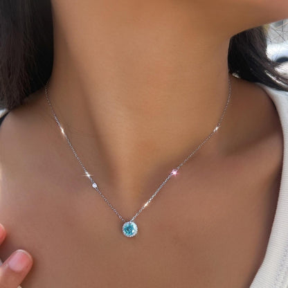 Colier din argint rotund elegant cu topaz si cristale zirconiu cesini femei