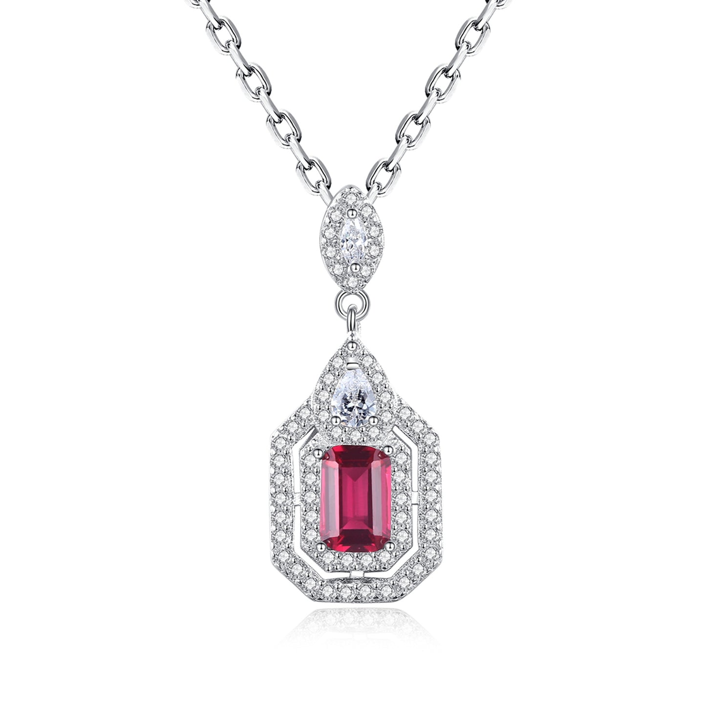 Colier din argint elegant cu rubin rosu si cristale zirconiu cesini