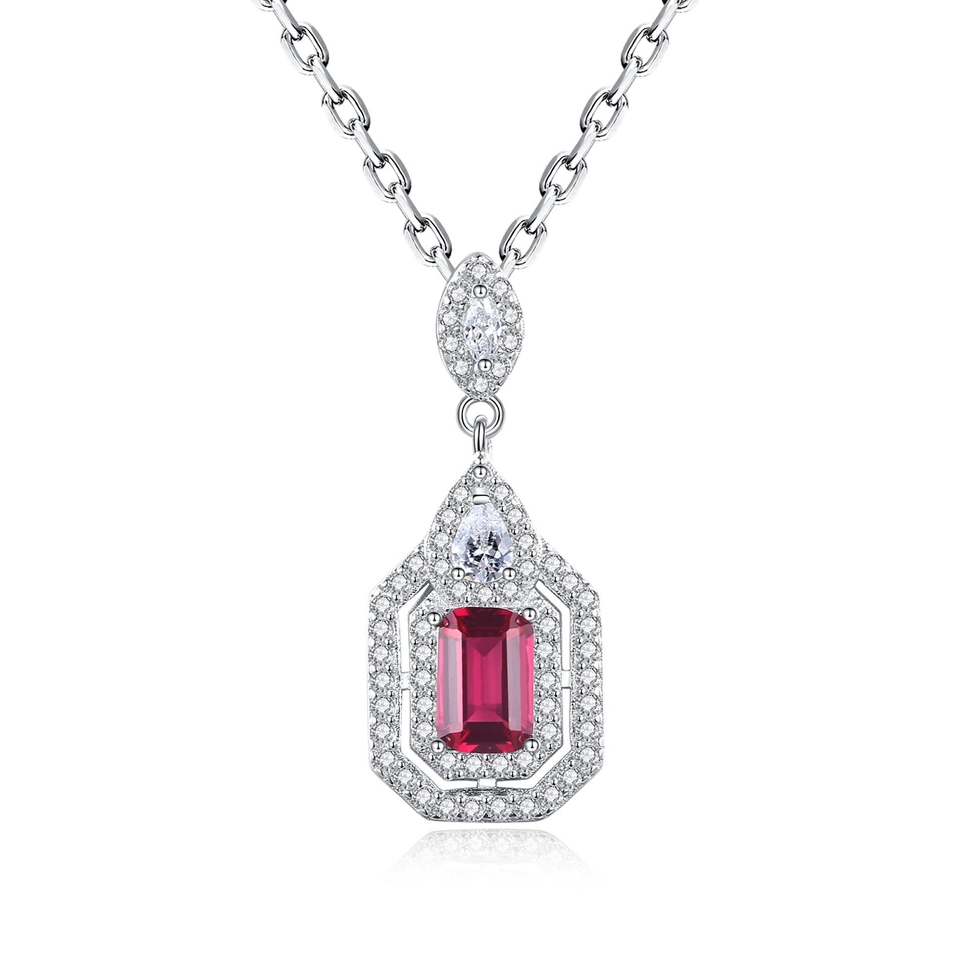 Colier din argint elegant cu rubin rosu si cristale zirconiu cesini