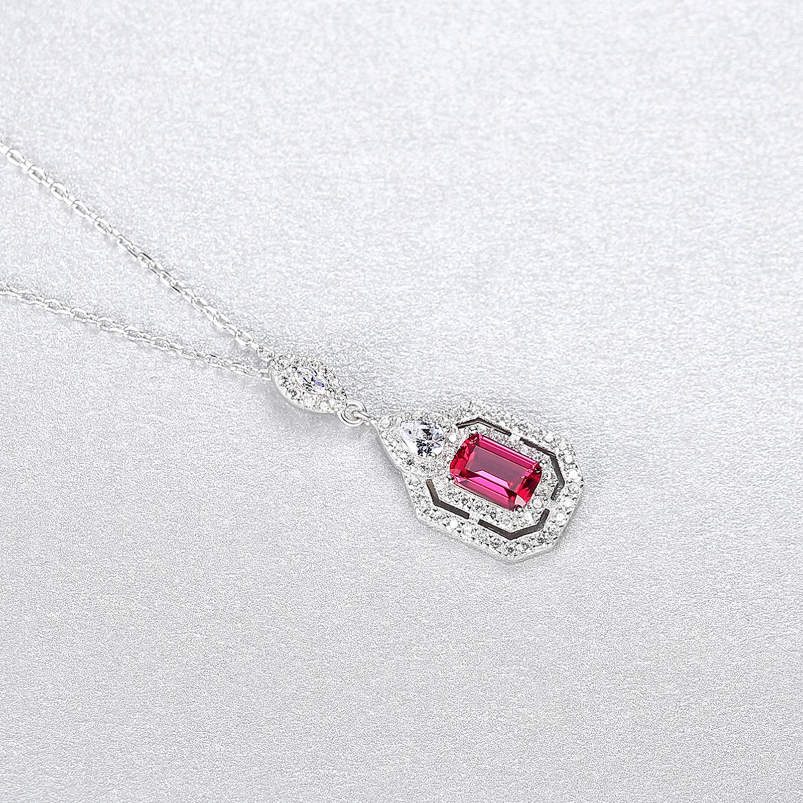 Colier din argint elegant cu rubin rosu si cristale zirconiu cesini femei