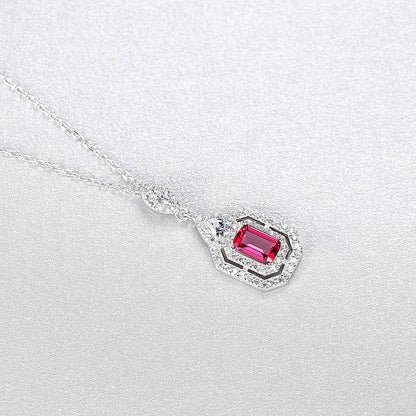 Colier din argint elegant cu rubin rosu si cristale zirconiu cesini femei