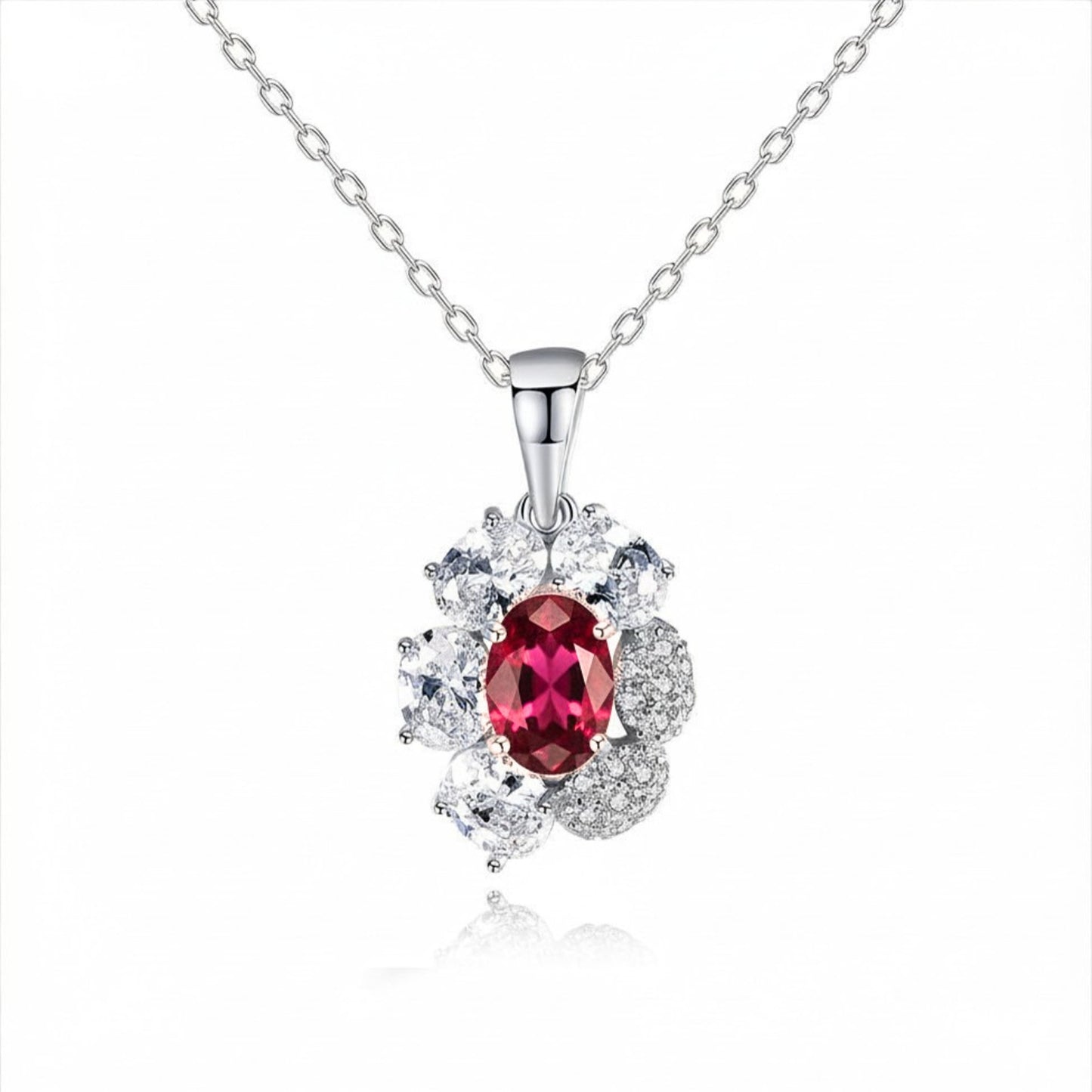 Colier din argint elegant cu rubin rosu si cristale zirconiu cesini