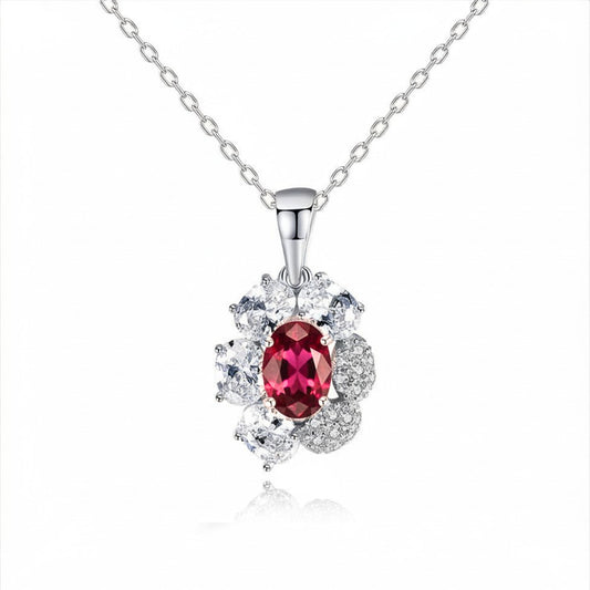 Colier din argint elegant cu rubin rosu si cristale zirconiu cesini