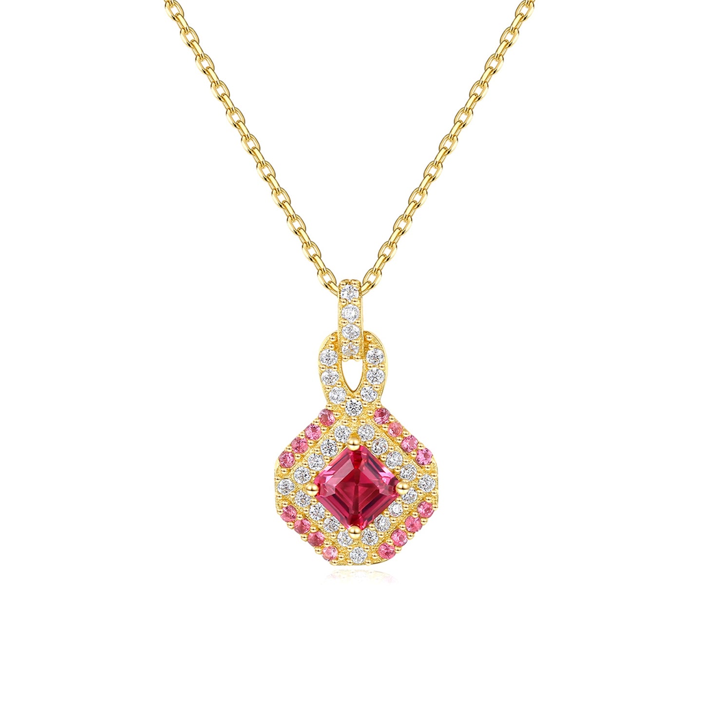 Colier din argint elegant placat cu aur cu rubin rosu si cristale zirconiu cesini