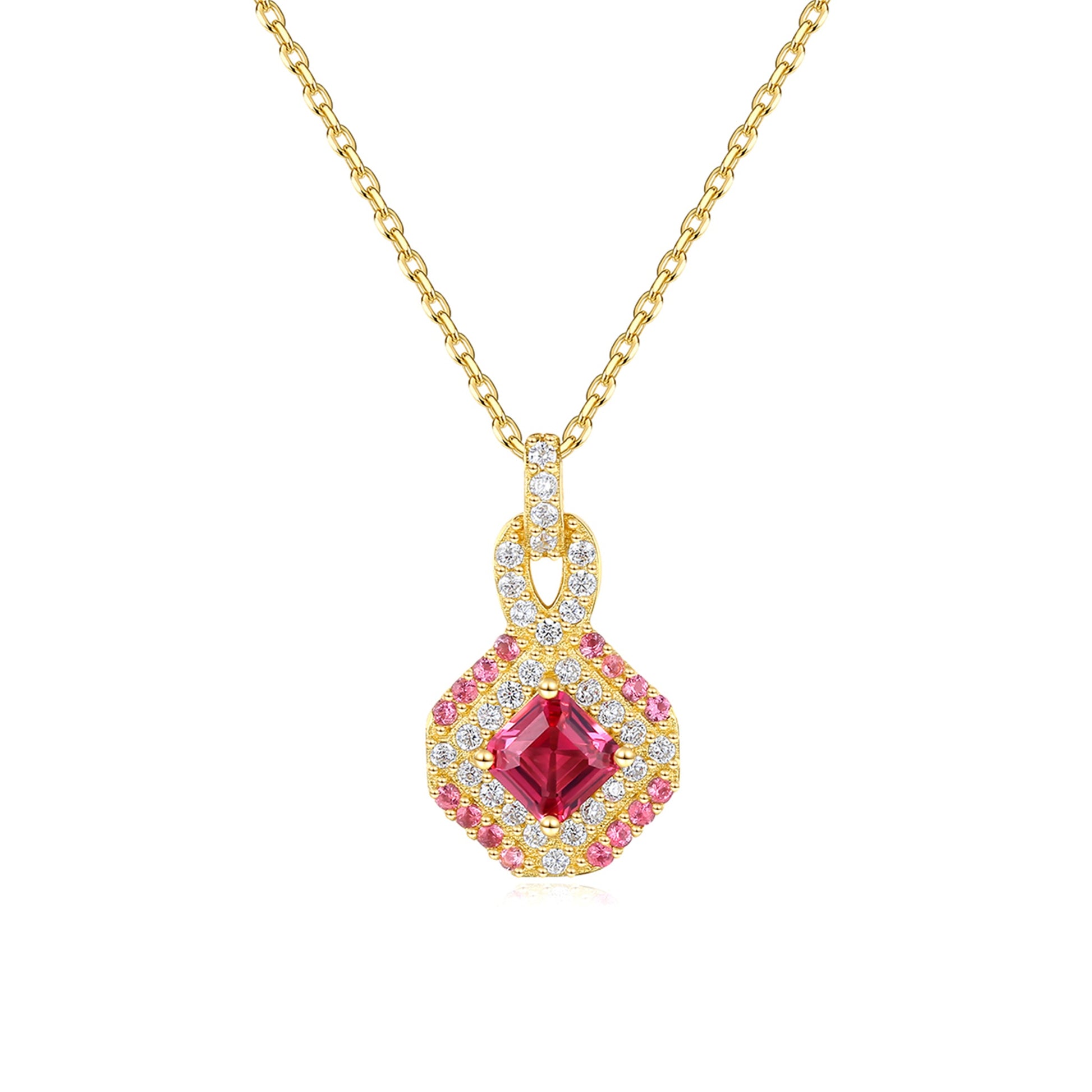 Colier din argint elegant placat cu aur cu rubin rosu si cristale zirconiu cesini