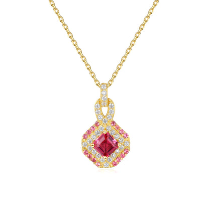 Colier din argint elegant placat cu aur cu rubin rosu si cristale zirconiu cesini