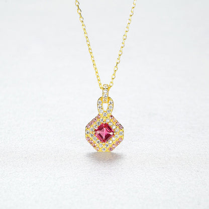 Colier din argint elegant placat cu aur cu rubin rosu si cristale zirconiu cesini cadou
