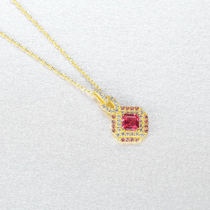 Colier din argint elegant placat cu aur cu rubin rosu si cristale zirconiu cesini femei