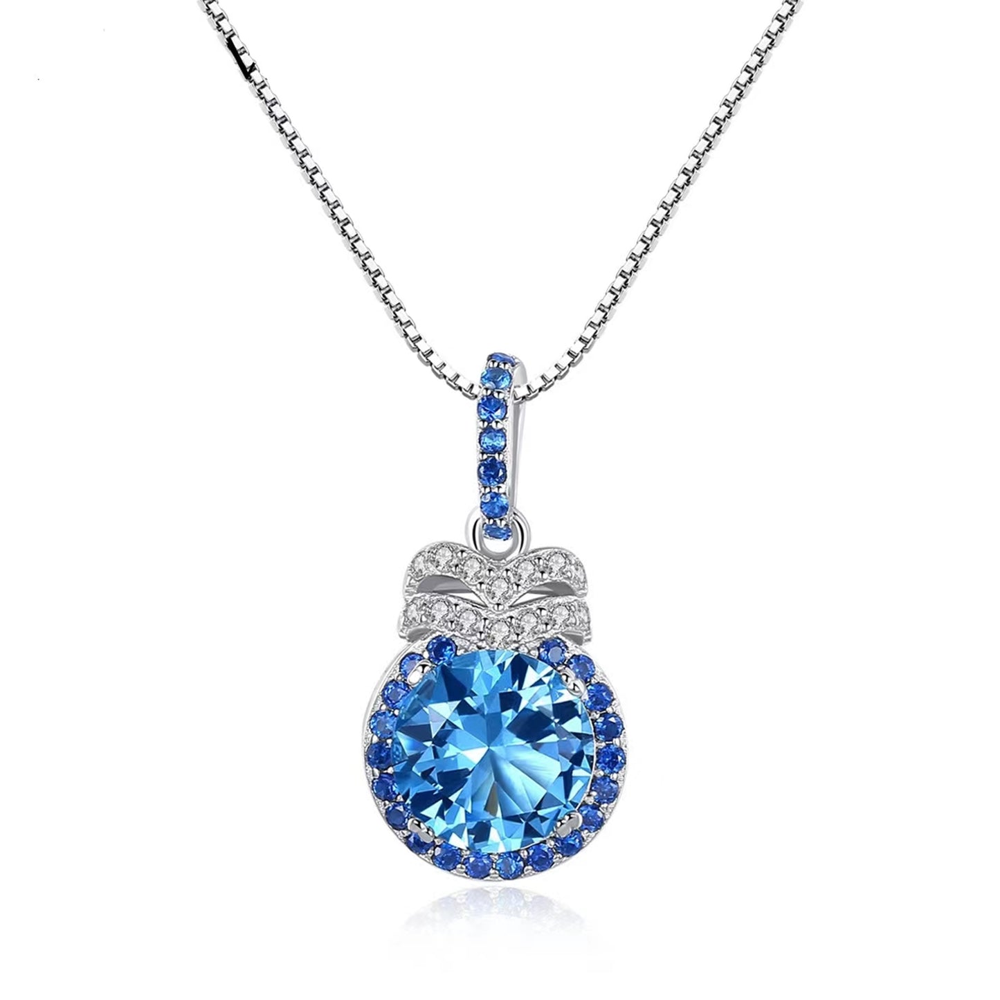 Colier din argint elegant cu safir albastru si cristale zirconiu cesini