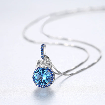 Colier din argint elegant cu safir albastru si cristale zirconiu cesini cadou