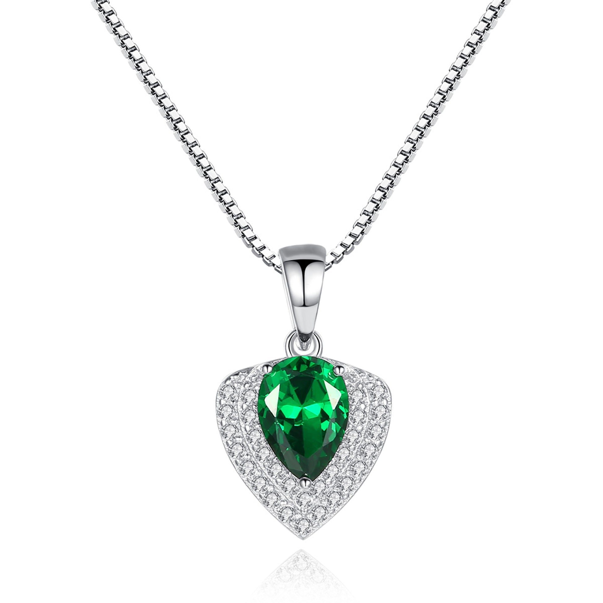 Colier din argint elegant cu smarald verde si cristale zirconiu cesini