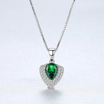 Colier din argint elegant cu smarald verde si cristale zirconiu cesini cadou