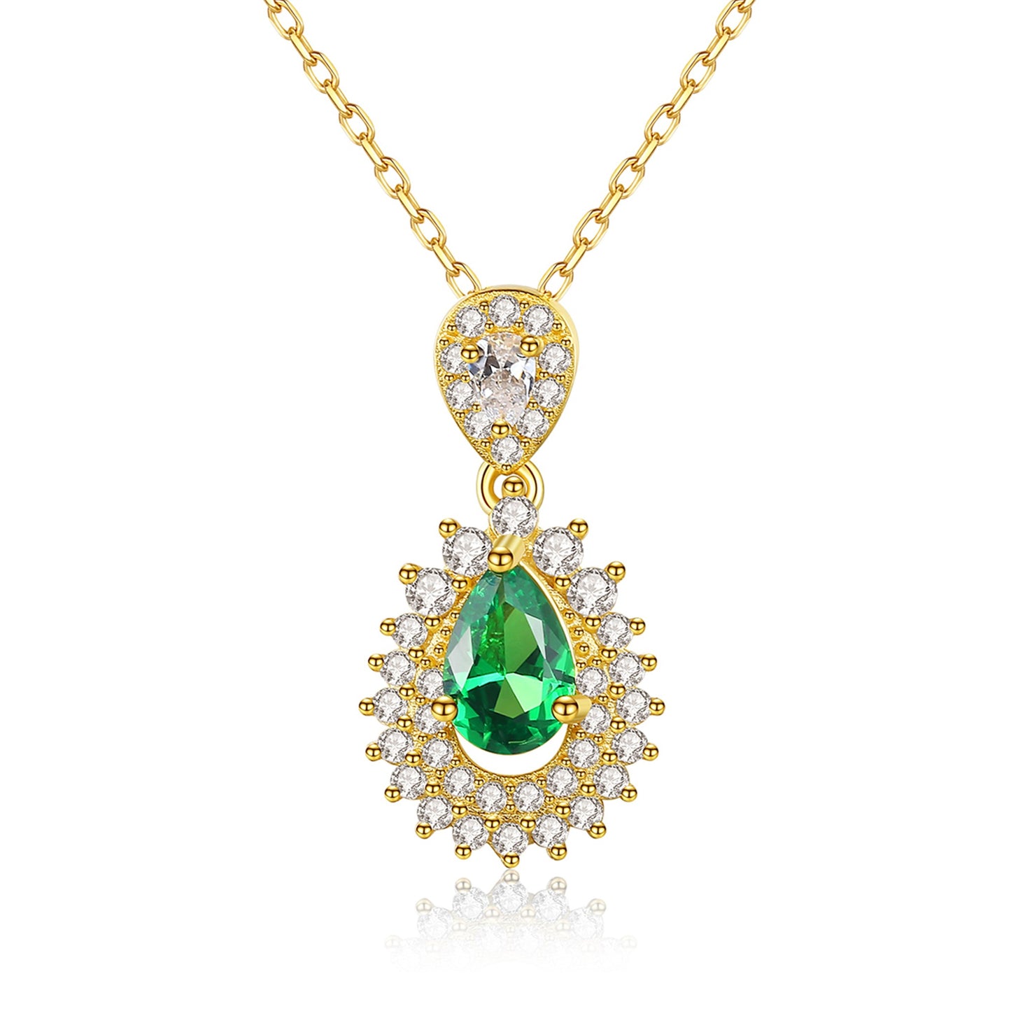 Colier din argint elegant cu smarald verde si cristale zirconiu placat cu aur cesini