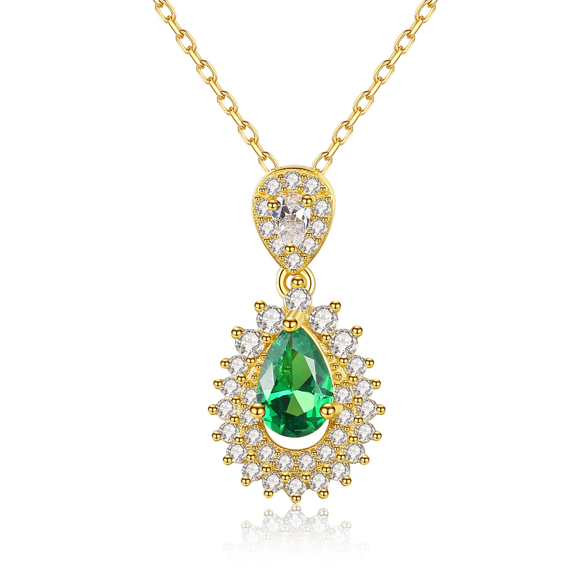 Colier din argint elegant cu smarald verde si cristale zirconiu placat cu aur cesini