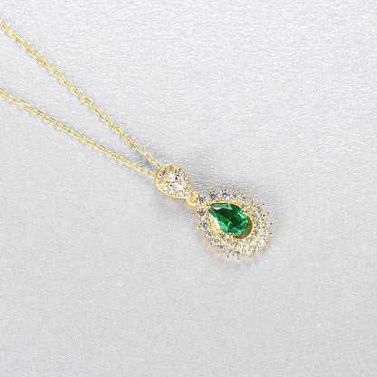 Colier din argint elegant cu smarald verde si cristale zirconiu placat cu aur cesini femei