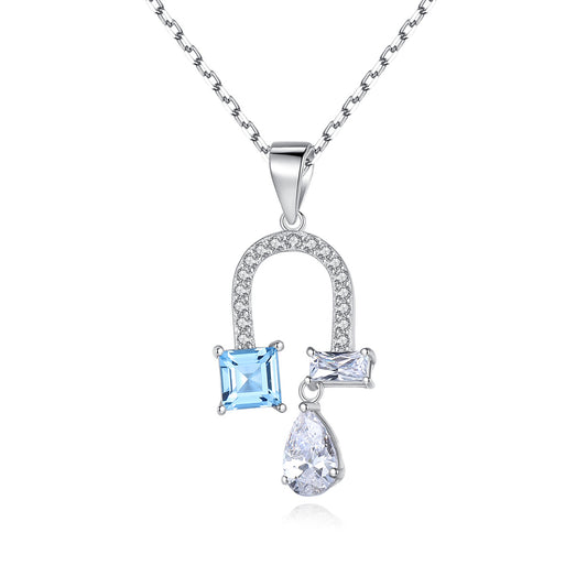 Colier din argint elegant cu topaz albastru si cristale zirconiu cesini