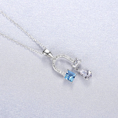 Colier din argint elegant cu topaz albastru si cristale zirconiu cesini femei