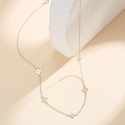 Colier din argint simplu fara pietre elegant trifoi clover cesini cadou