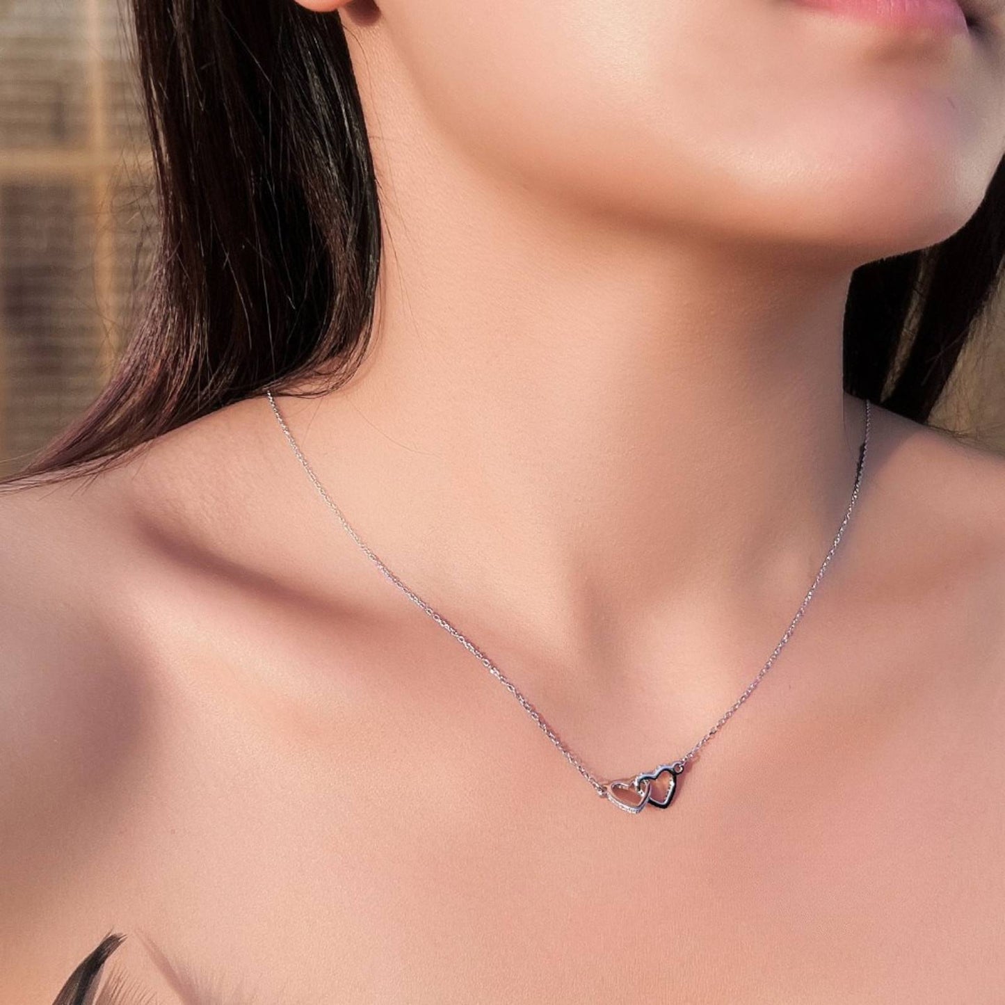 Colier din argint cu inimioare si cristale zirconiu cesini femei