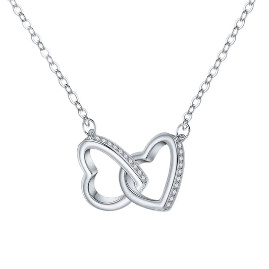 Colier din argint cu inimioare si cristale zirconiu cesini