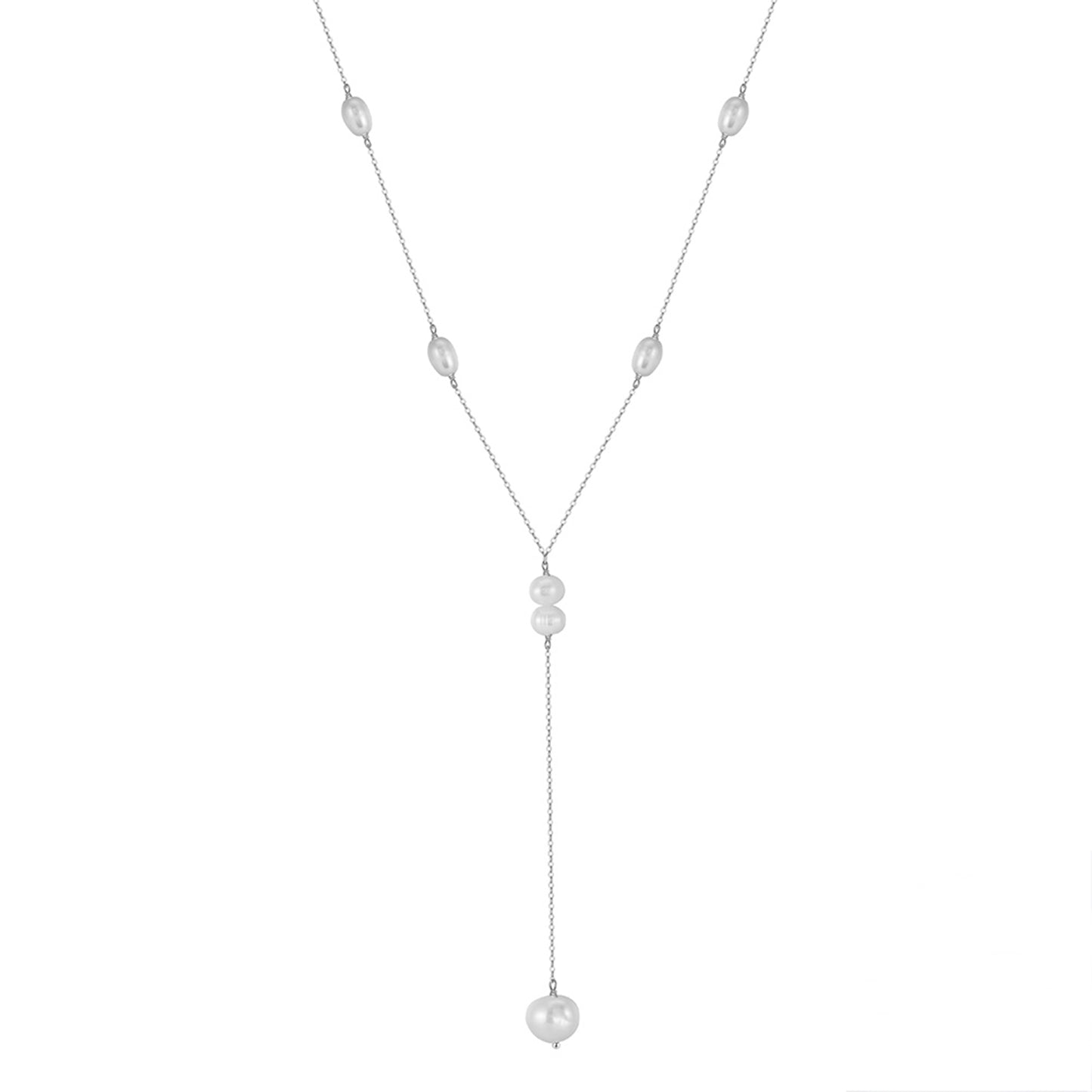 Colier din argint lung elegant cu perle naturale cesini