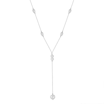 Colier din argint lung elegant cu perle naturale cesini