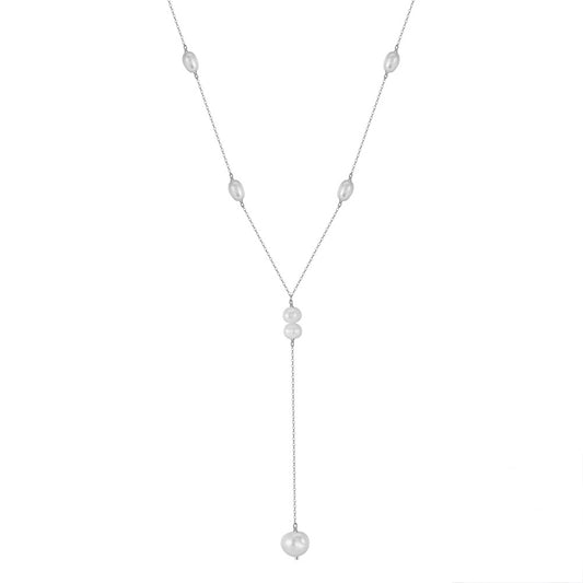 Colier din argint lung elegant cu perle naturale cesini