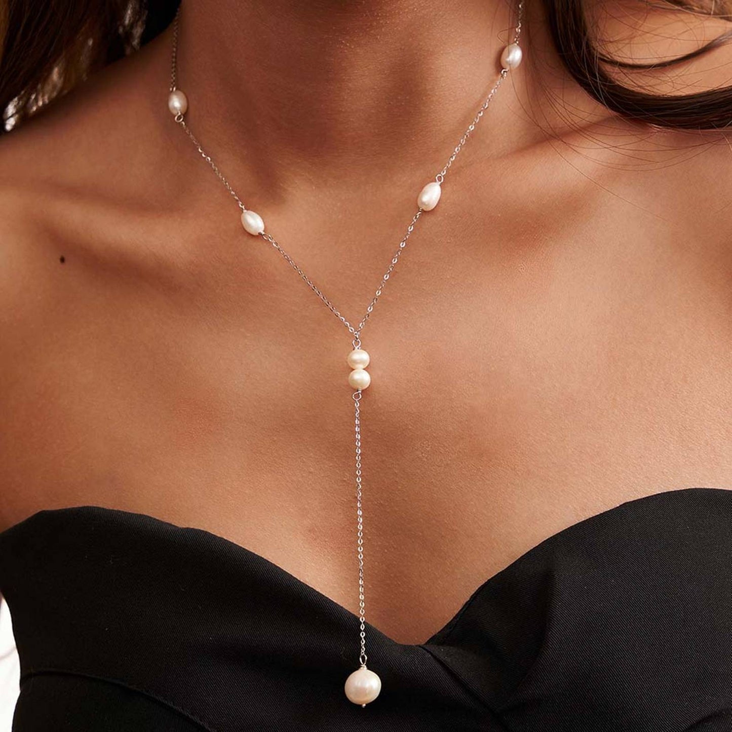 Colier din argint lung elegant cu perle naturale cesini femei