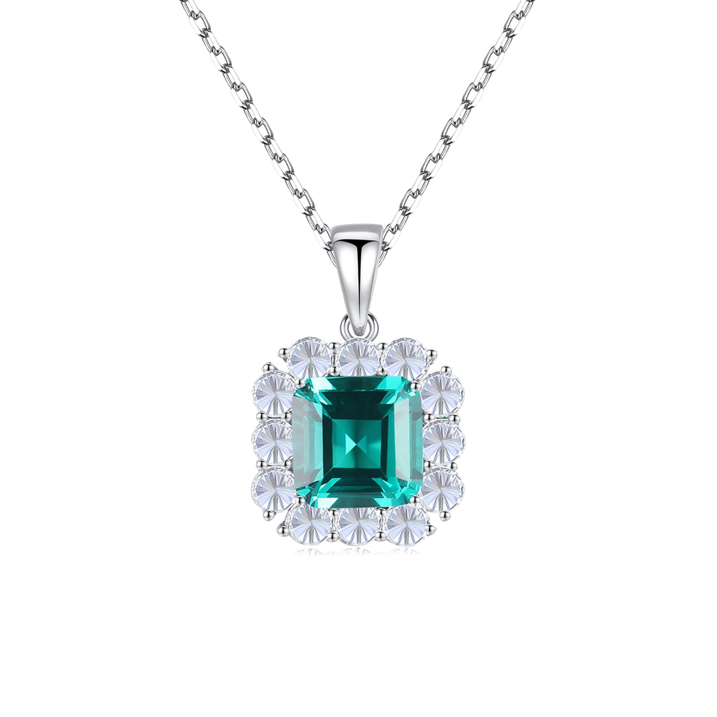 Colier din argint elegant patrat cu smarald verde si cristale zirconiu cesini