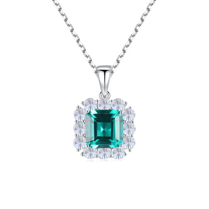 Colier din argint elegant patrat cu smarald verde si cristale zirconiu cesini