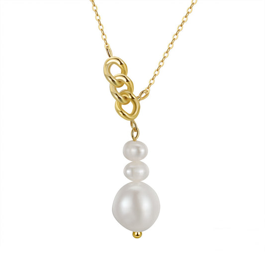 Colier din argint elegant placat cu aur cu perle naturale cesini