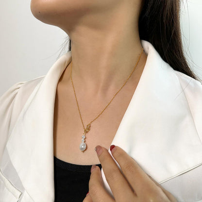 Colier din argint elegant placat cu aur cu perle naturale cesini femei
