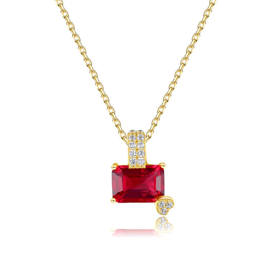 Colier din argint elegant placat cu aur cu rubin rosu si cristale zirconiu cesini