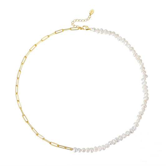 Colier din argint elegant placat cu aur cu perle naturale cesini