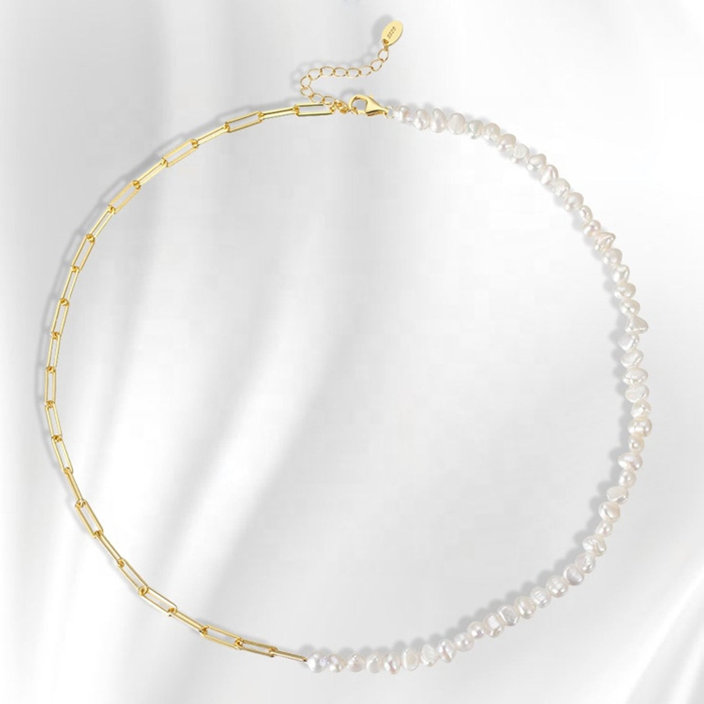 Colier din argint elegant placat cu aur cu perle naturale cesini cadou