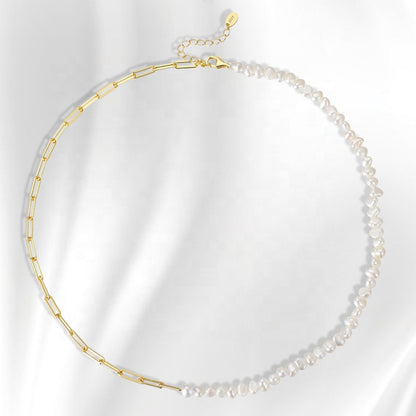 Colier din argint elegant placat cu aur cu perle naturale cesini cadou