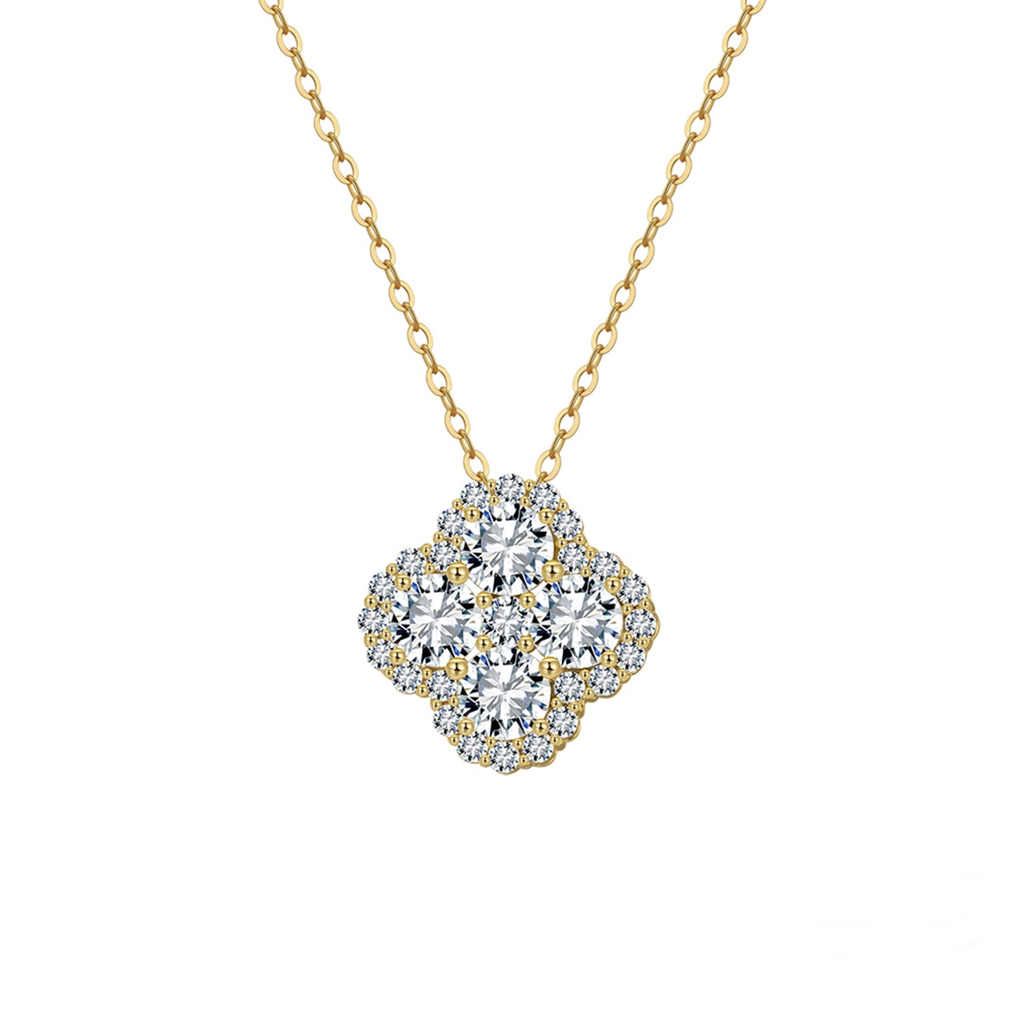 Colier din argint elegant placat cu aur cu trifoi clover cu cristale zirconiu cesini