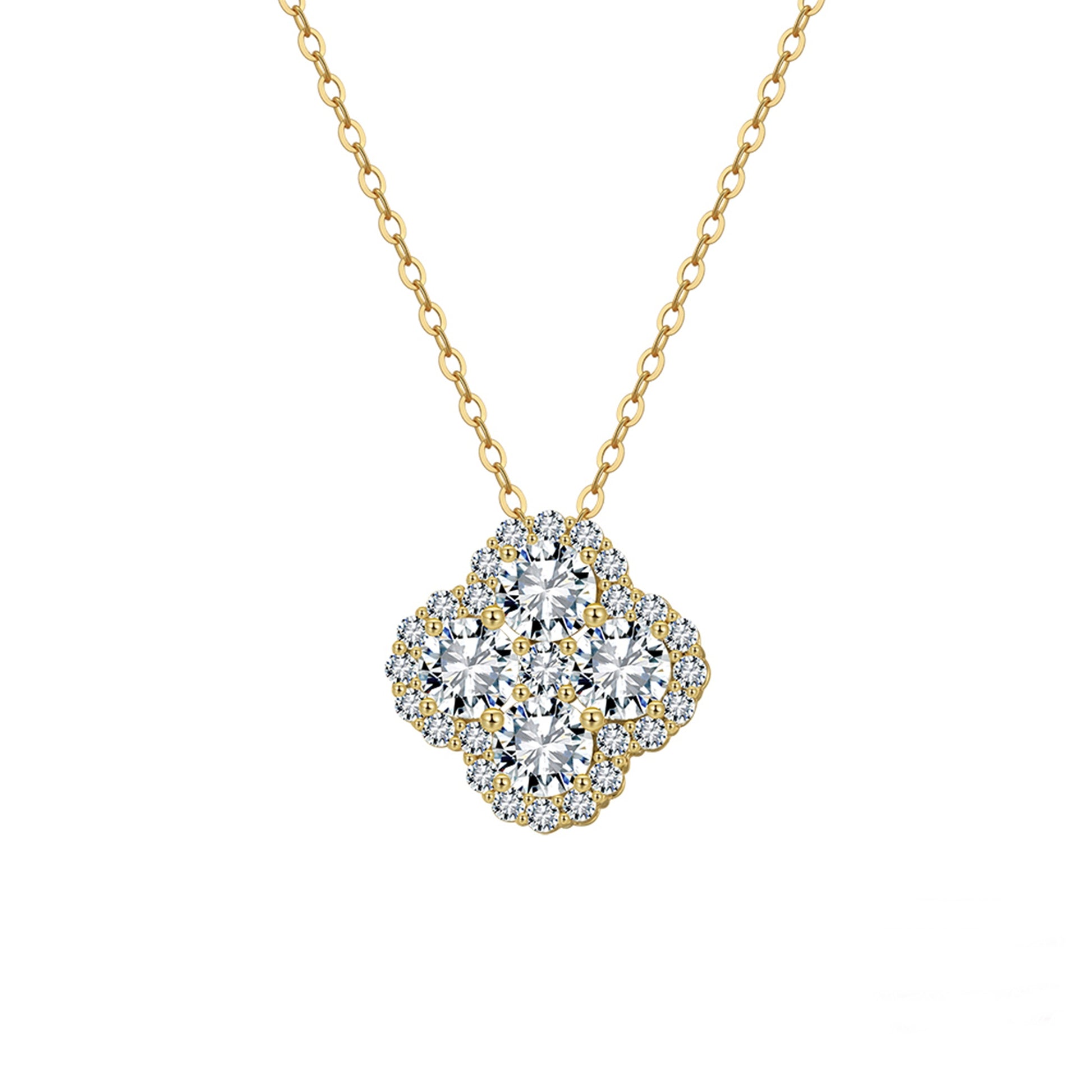 Colier din argint elegant placat cu aur cu trifoi clover cu cristale zirconiu cesini