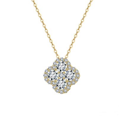 Colier din argint elegant placat cu aur cu trifoi clover cu cristale zirconiu cesini