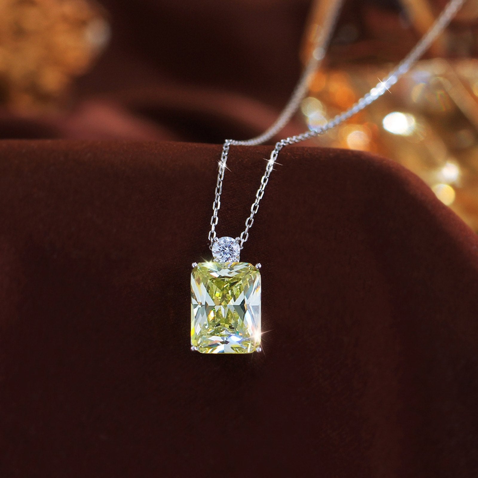 Colier din argint rectangular cu citrin si zirconiu cesini cadou