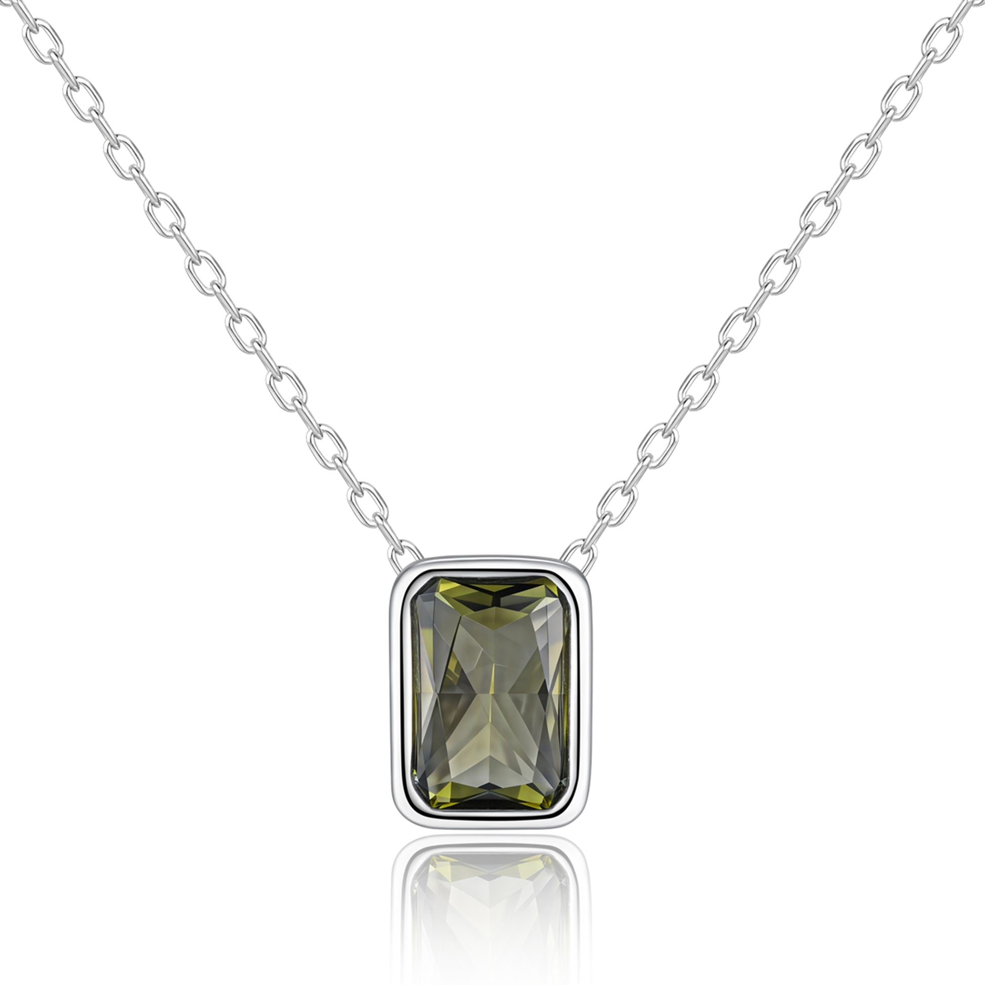 Colier din argint elegant rectangular cu smarald verde cesini