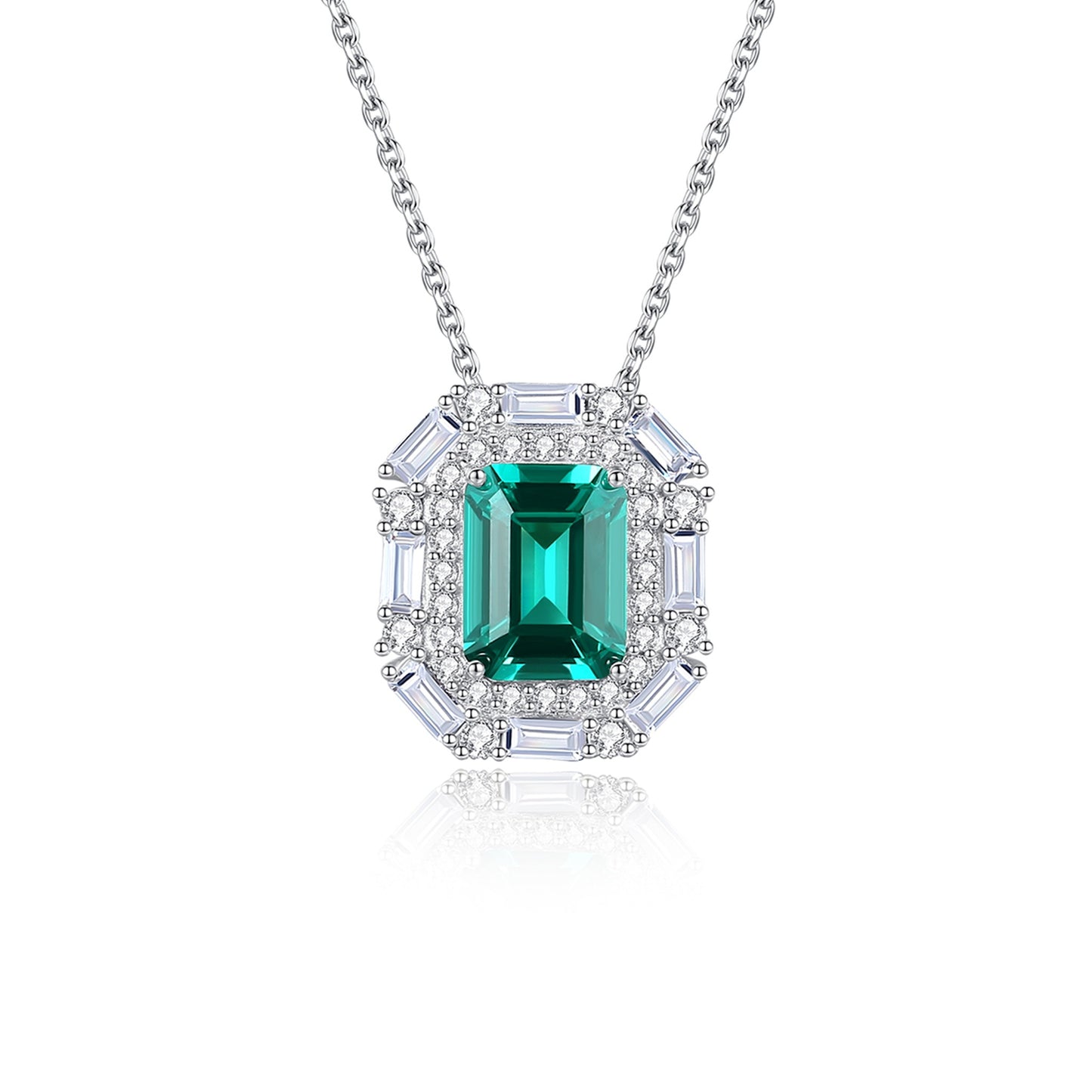 Colier din argint elegant rectangular cu smarald verde si cristale zirconiu cesini