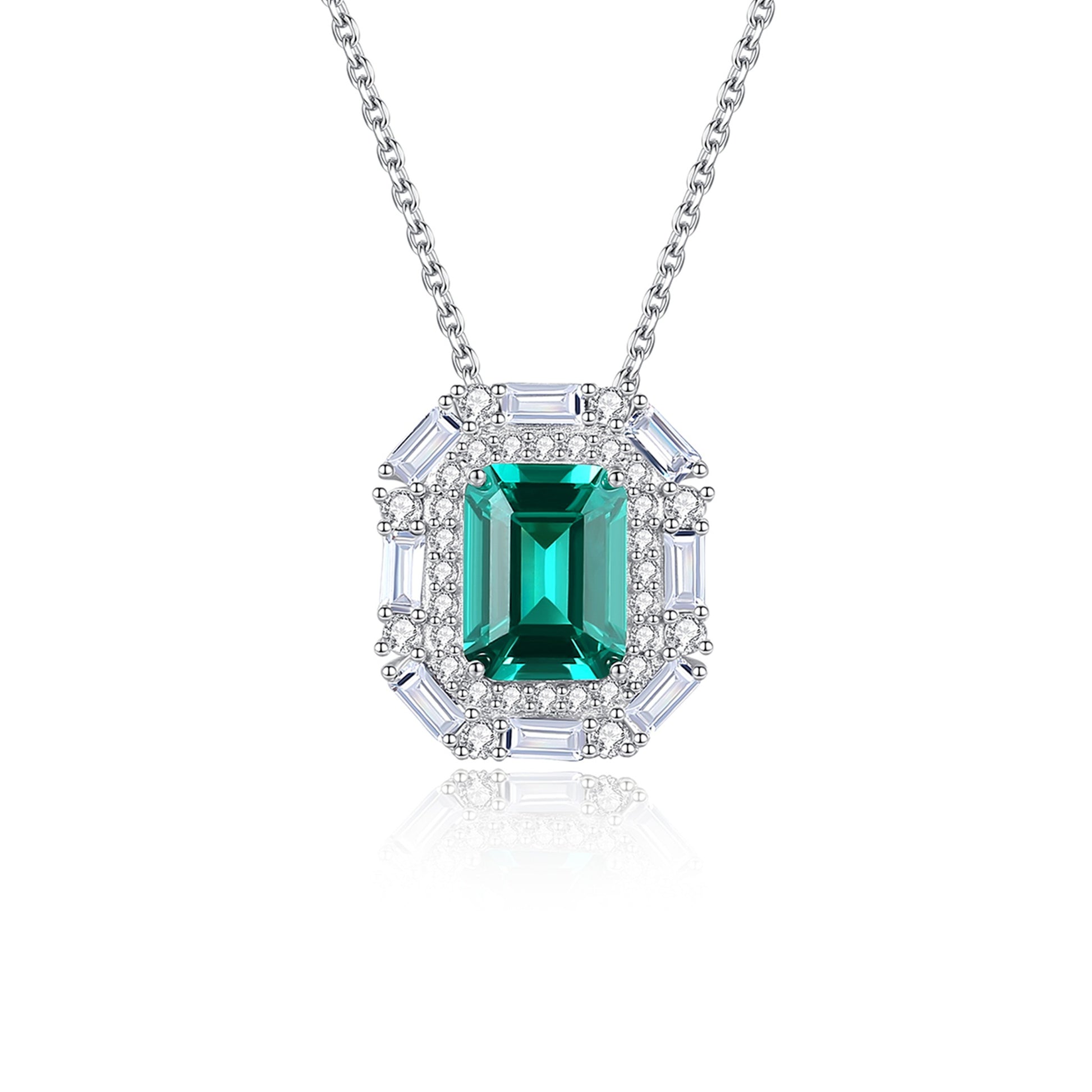 Colier din argint elegant rectangular cu smarald verde si cristale zirconiu cesini