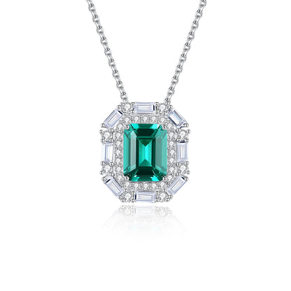 Colier din argint elegant rectangular cu smarald verde si cristale zirconiu cesini