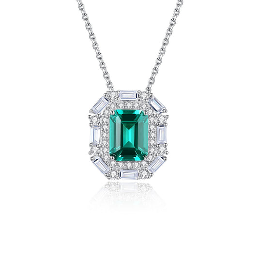 Colier din argint elegant rectangular cu smarald verde si cristale zirconiu cesini