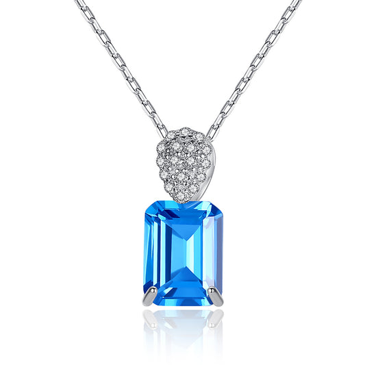 Colier din argint elegant rectangular cu topaz albastru si cristale zirconiu cesini