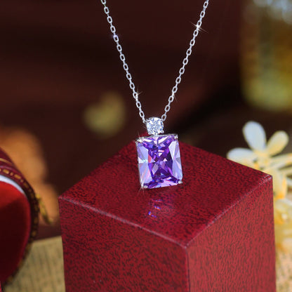 Colier din argint rectangular cu topaz albastru si zirconiu cesini cadou