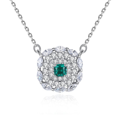 Colier din argint elegant patrat cu smarald verde si cristale zirconiu cesini